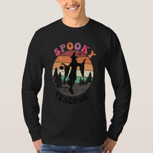 T-shirt Haunted House Moon Night Groovy Spooky Teacher 3 (Devant)