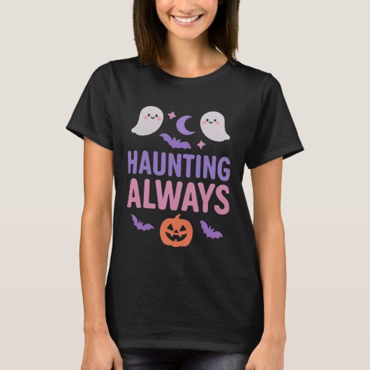 T-shirt Haunting Always | Cute Ghosts, Pumpkin & Bats (Devant)