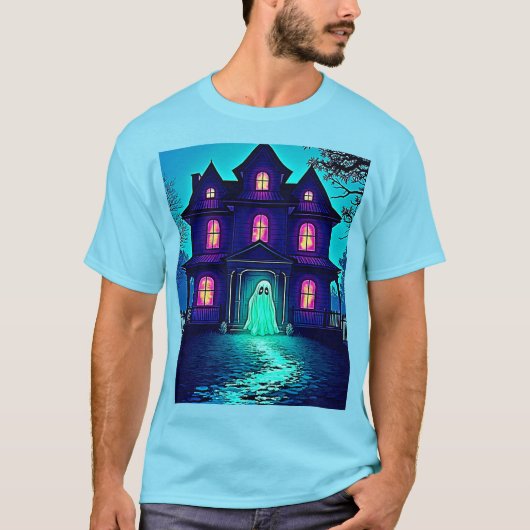 T-shirt Haunween Ghost House Design (Devant)