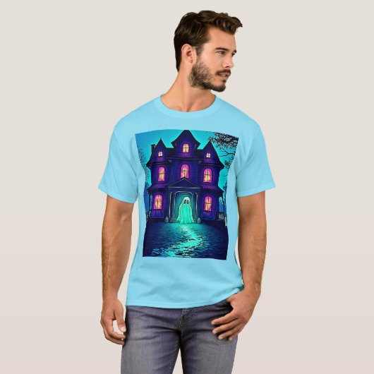 T-shirt Haunween Ghost House Design (Devant entier)
