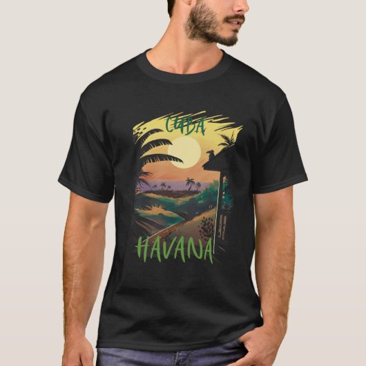 T-shirt Havana Cuba Palm trees Beach Ocean Surfing Hispani (Devant)