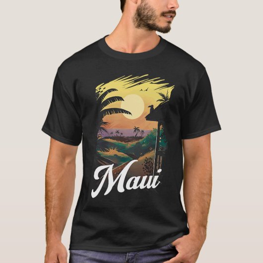 T-shirt Hawaii Beach Sunset Ocean Maui Aloha Retro Hawaiia (Devant)
