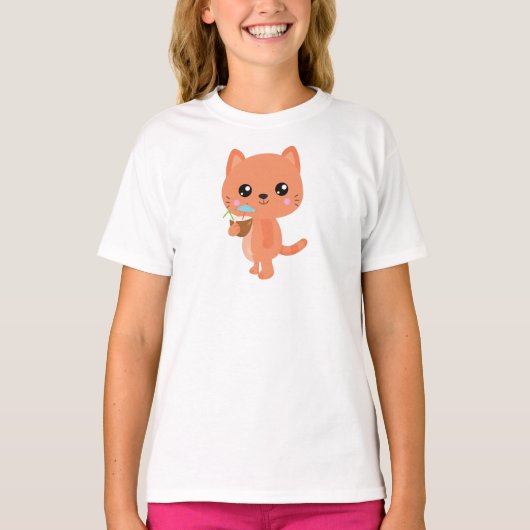 T-shirt Hawaii Cat, Cute Cat, Orange Cat, Cocktail, Luau (Devant)