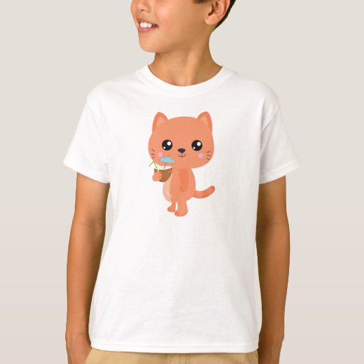 T-shirt Hawaii Cat, Cute Cat, Orange Cat, Cocktail, Luau (Devant)