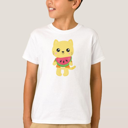 T-shirt Hawaii Chat, Cute Chat, Chat Jaune, Watermelon, Lu (Devant)