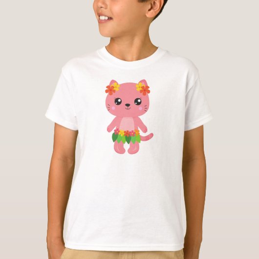 T-shirt Hawaii Chat, Cute Chat, Chat Rose, Fleurs, Luau (Devant)