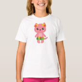 T-shirt Hawaii Chat, Cute Chat, Chat Rose, Fleurs, Luau (Devant)