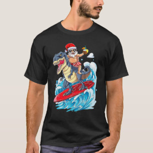 T-shirt Hawaii Père Noël équitation Dinosaur Rex Sufing No