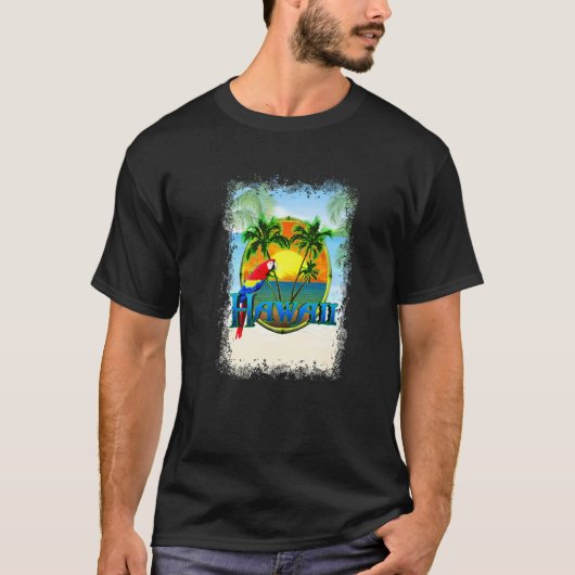T-shirt Hawaii Sunset Beach Palm Tree Parrot (Devant)