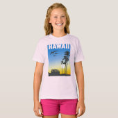 T-shirt Hawaii Sunset Surf Dinosaur filles (Devant entier)