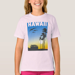 T-shirt Hawaii Sunset Surf Dinosaur filles