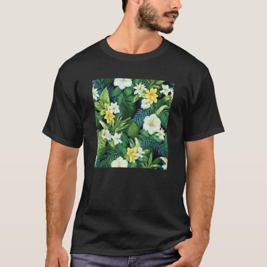 T-shirt Hawaiian Tropical Flower Leaf Pattern Beach Vacati (Devant)