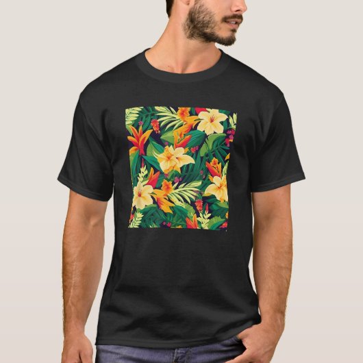 T-shirt Hawaiian Tropical Flower Leaf Pattern Beach Vacati (Devant)