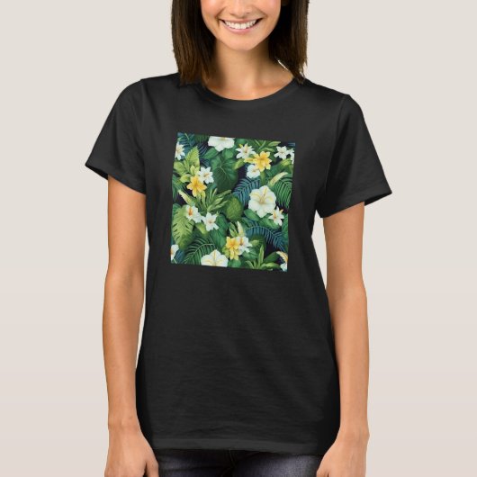 T-shirt Hawaiian Tropical Flower Leaf Pattern Beach Vacati (Devant)