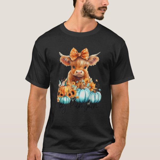 T-shirt Hay s There Pumkin Highland Cow Fall Autumn Thanks (Devant)