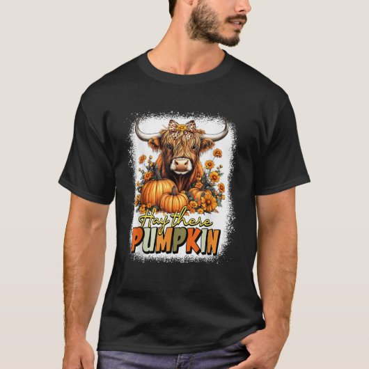 T-shirt Hay There Pumpkin Highland Cow Thanksgiving Fall A (Devant)