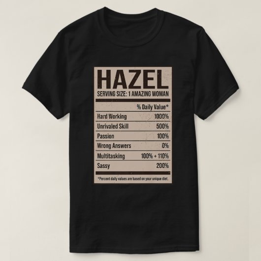 T-shirt Hazel Nutrition Facts Nom Pseudo Alias Titre Fr (Design devant)