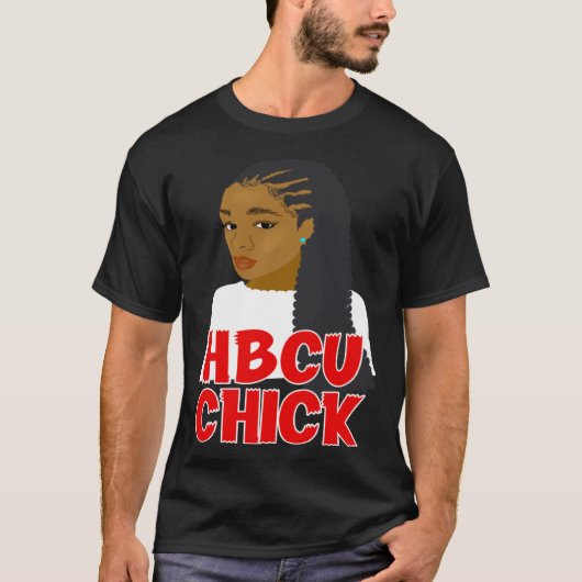 T-shirt HBCU Chick Red and White Braids Grad or Student (Devant)