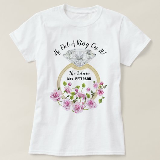 T-shirt He Put A Ring On It Modern Diamond Floral (Design devant)