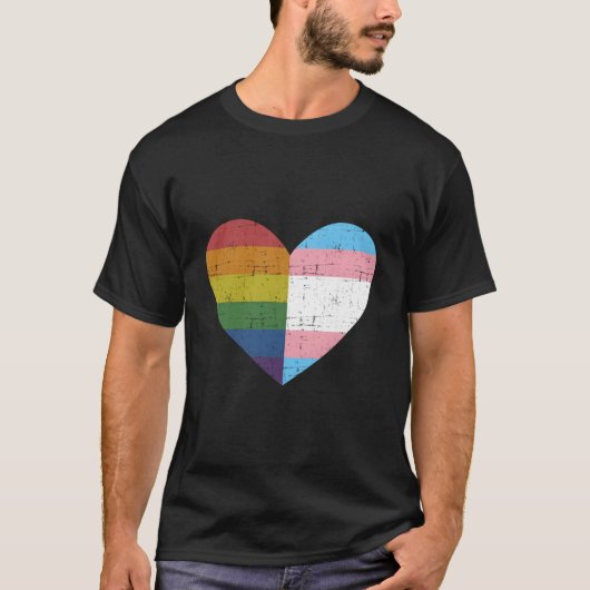 T-shirt He With Rainbow And Transgender Flag For Pride Mon (Devant)