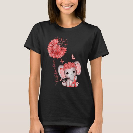 T-shirt Heart Disease Cute Elephant With Sunflower And Red (Devant)