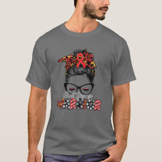 T-shirt Heart Disease Warrior Leopard Messy Bun Heart Heal