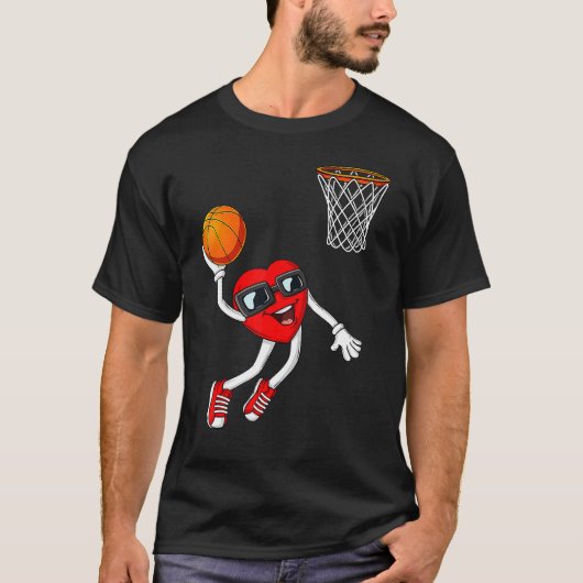 T-shirt Heart Dunking Basketball Cute Valentines Day Boys (Devant)