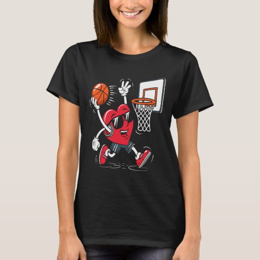 T-shirt Heart Dunking Sketll Valentines Day Boys Girls Kid (Devant)