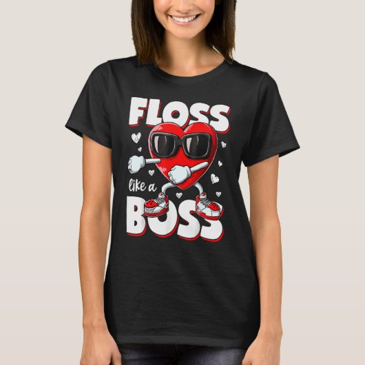T-shirt Heart Floss Like A Boss Valentines Day Boys Kids F (Devant)