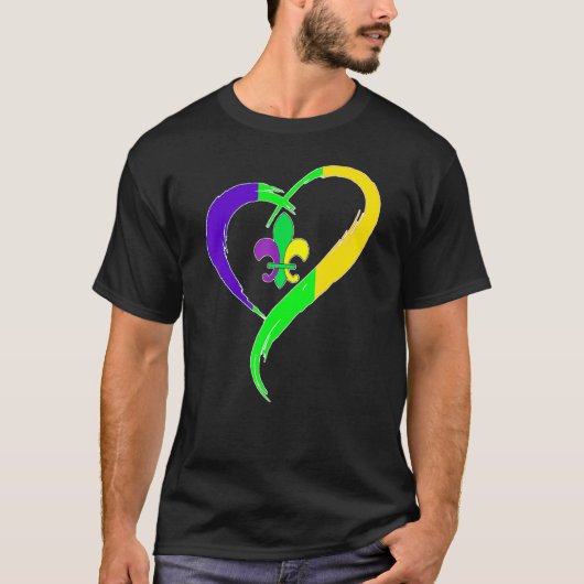 T-shirt Heart Funny Fleur De Lis Cute Mardi Gras Women (Devant)