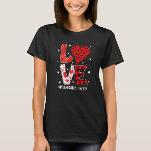 T-shirt Heart Love Kindergarten Teacher Red Plaid Valentin (Devant)