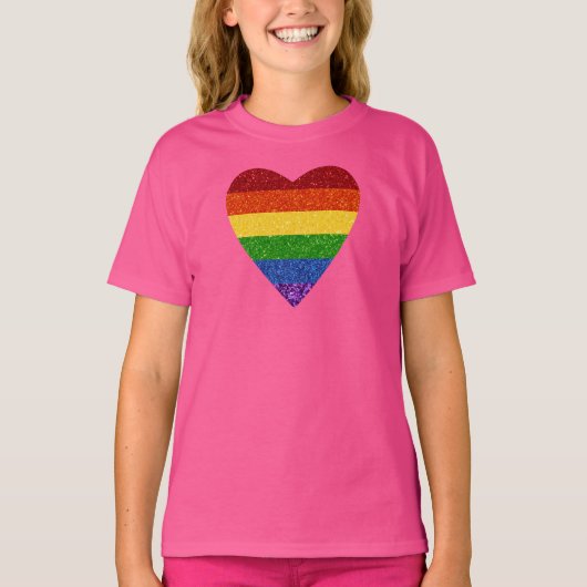 T-shirt Heart Pride Flag Glitter (Devant)