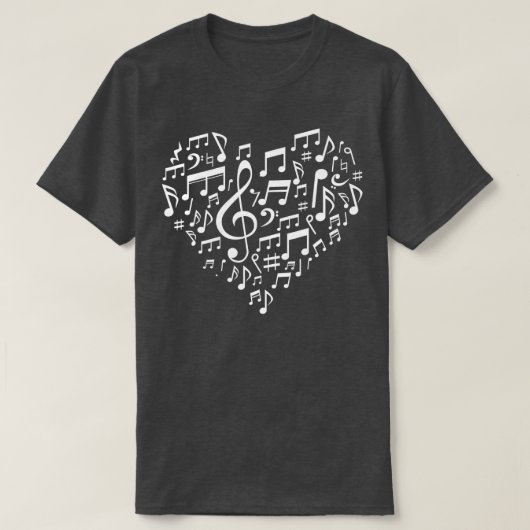 T-shirt Heart Shape Musical Notes Amateurs de musique Cade (Design devant)
