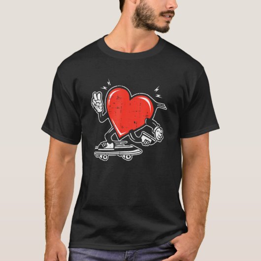 T-shirt Heart Skateboard Valentines Day Cool Love Skate Sk (Devant)