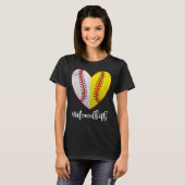 T-shirt Heart Softball Baseball Maman des deux Fête des Mè (Devant entier)