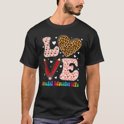 T-shirt Heart Special Educator Life Leopard Plaid Red Vale (Devant)