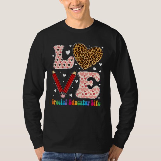 T-shirt Heart Special Educator Life Leopard Plaid Red Vale (Devant)