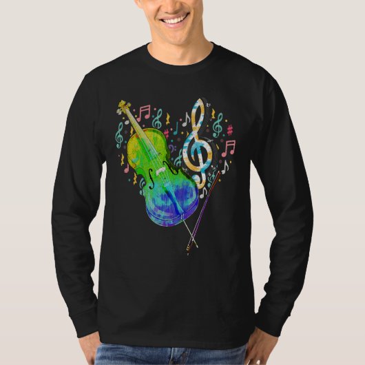 T-shirt Heart Treble Clef Cello Player Music Notes Cellist (Devant)