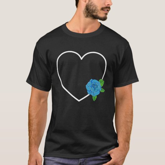 T-shirt Heart with Blue Flower Rose (Devant)