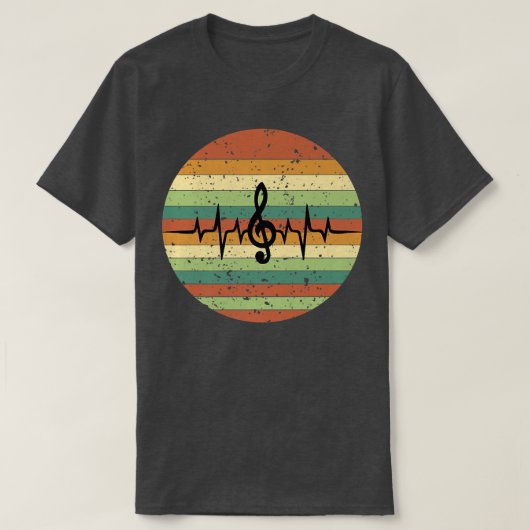 T-shirt Heartbeat Music Notes Retro Sunset (Design devant)