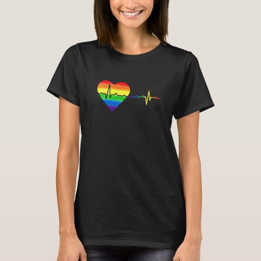 T-shirt Heartbeat Rainbow Love LGBT Lesbian Gay Bisexual P (Devant)