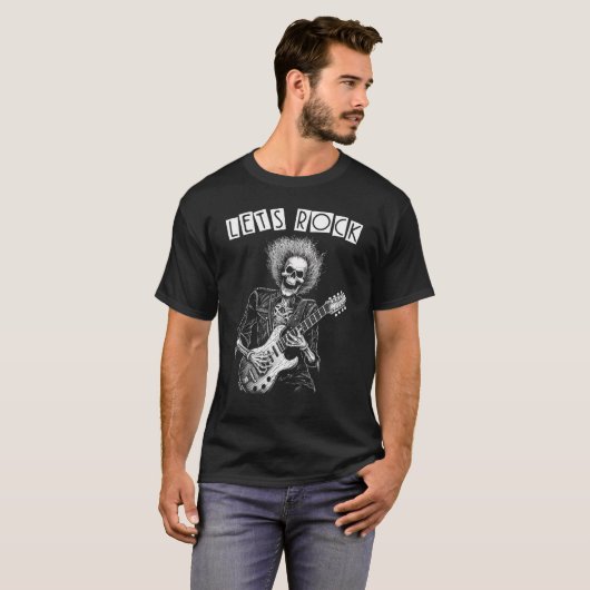 T-shirt Heavy Metal Punk Rock N Roll Skeleton Guitariste L (Devant entier)