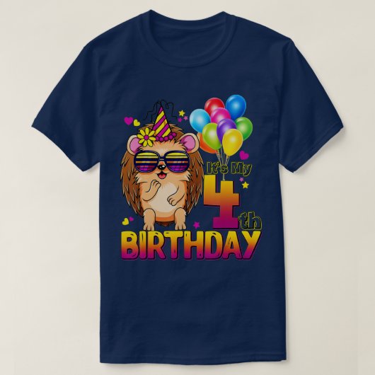 T-shirt Hedgehog 4th Birthday Shirt 4 Years Old Hedgehog B (Design devant)