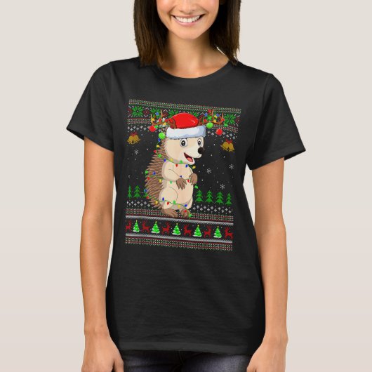 T-shirt Hedgehog Ugly Christmas Sweaters Holiday Santa Cut (Devant)