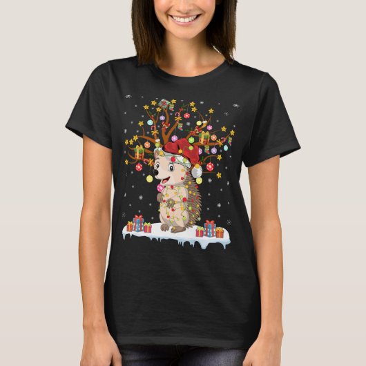 T-shirt Hedgehog Xmas Lighting Tree Père Noël Hedgehog Chr (Devant)