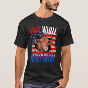 T-shirt Heifer Red White Moo Highland Cow 4 juillet Indepe