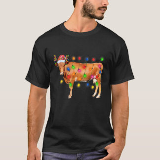 T-shirt Heifer Vache lumières de Noël Drôle Santa Hat Joye