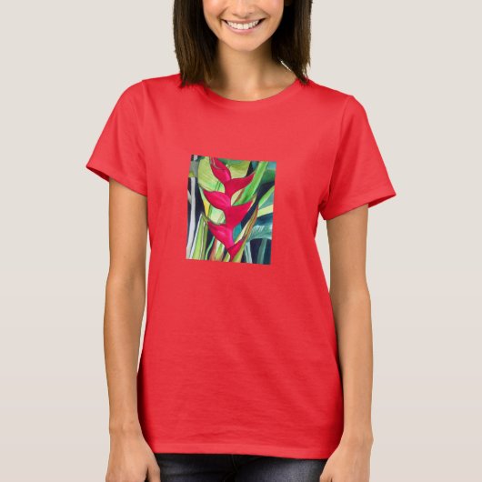 T-shirt Heliconia Lobster Claw fleur d'aquarelle tropicale (Devant)