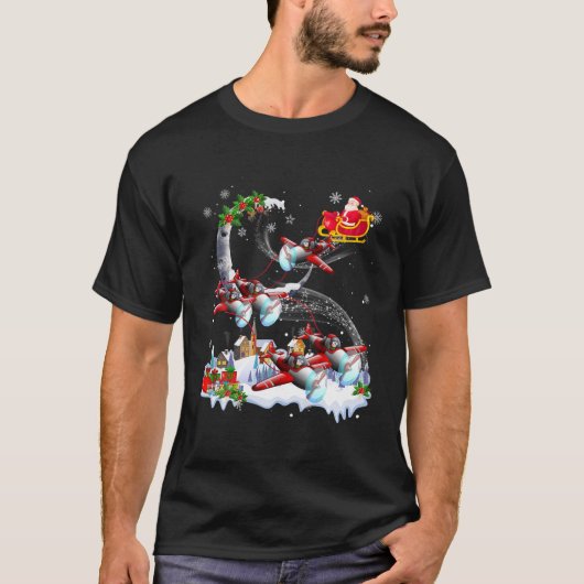 T-shirt Helicopter Reindeer Père Noël Funny Pilote Noël (Devant)