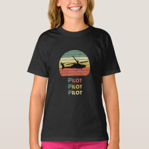 T-shirt Hélicoptère et coucher de soleil, Vintage Retro Si